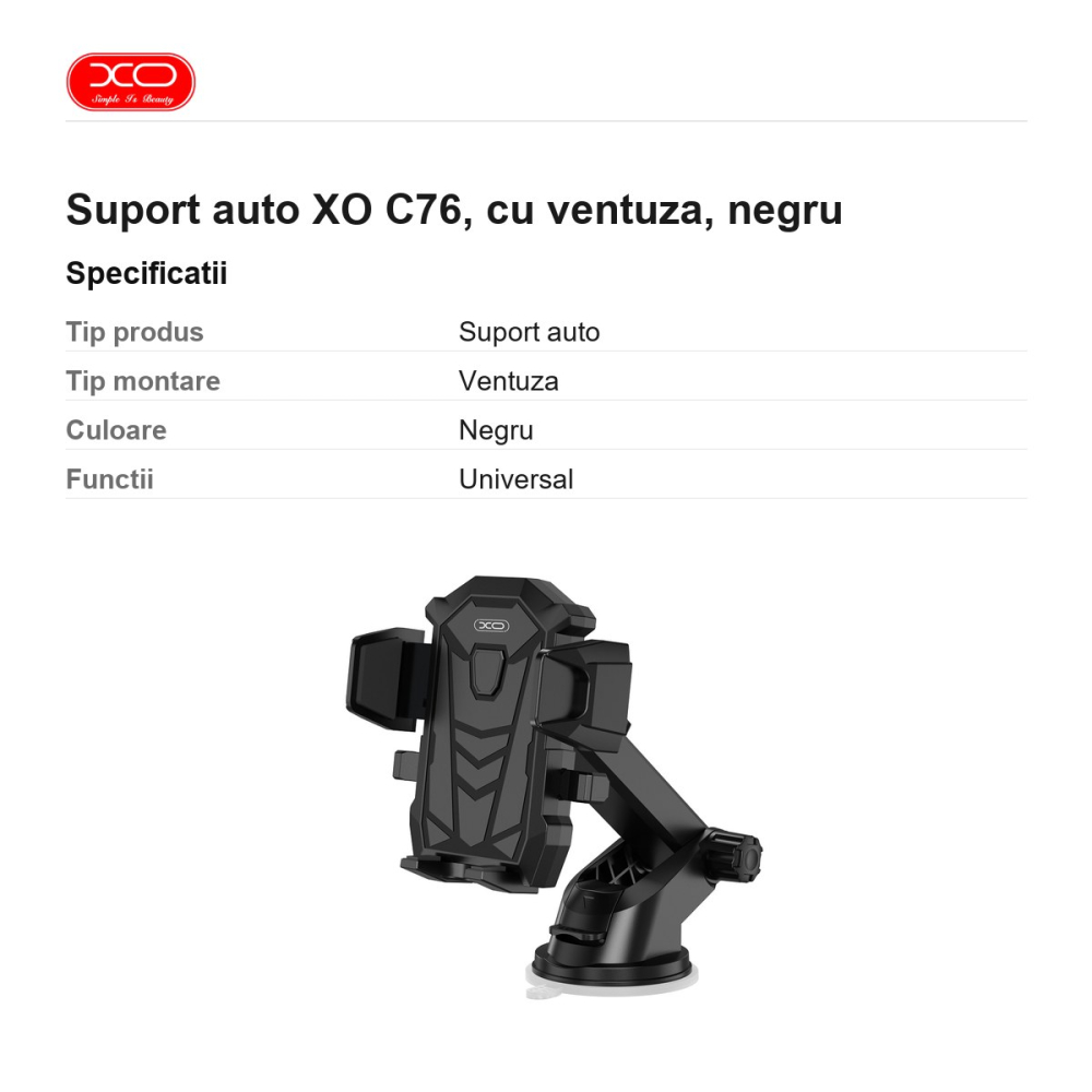 Suport auto XO C76, cu ventuza, negru [3]