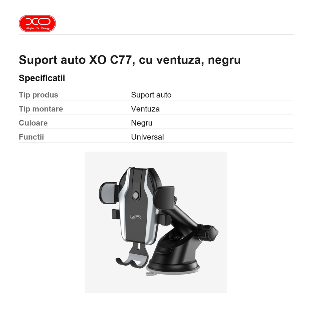 Suport auto XO C77, cu ventuza, negru [3]