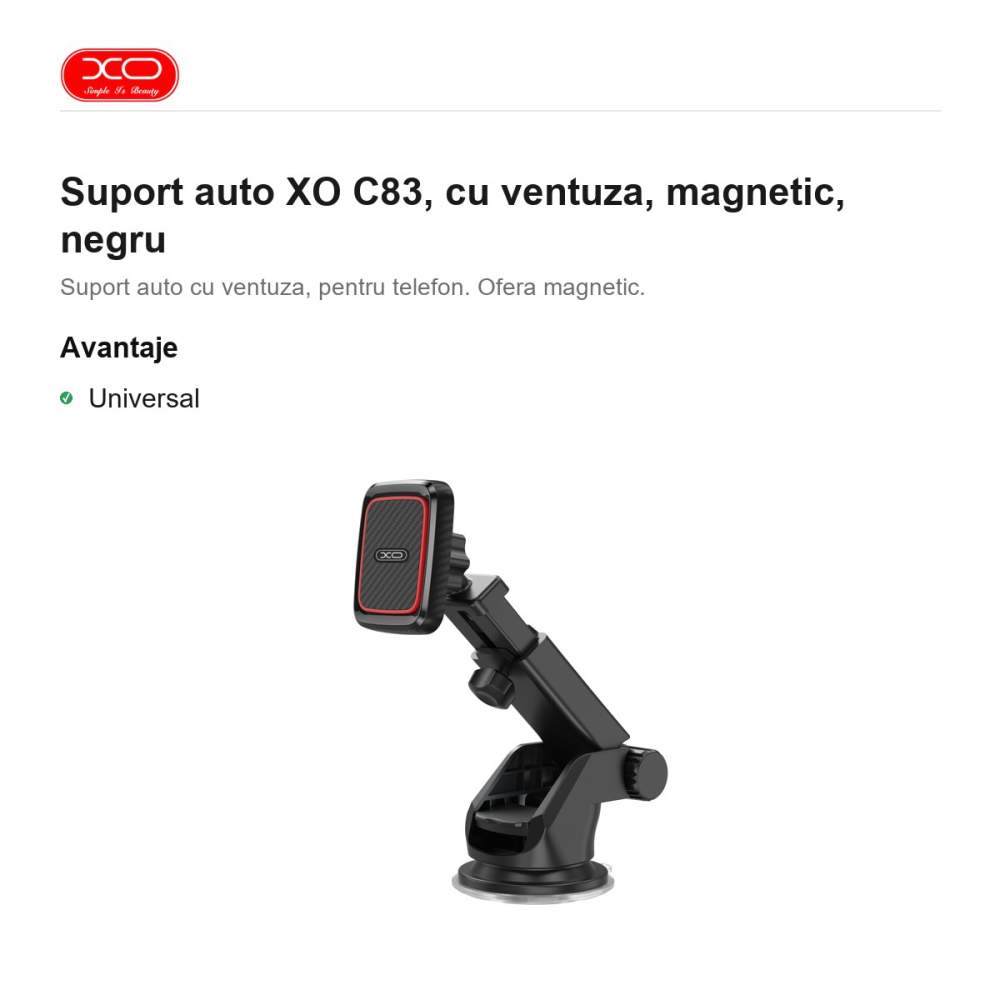 Suport auto XO C83, cu ventuza, magnetic, negru [2]