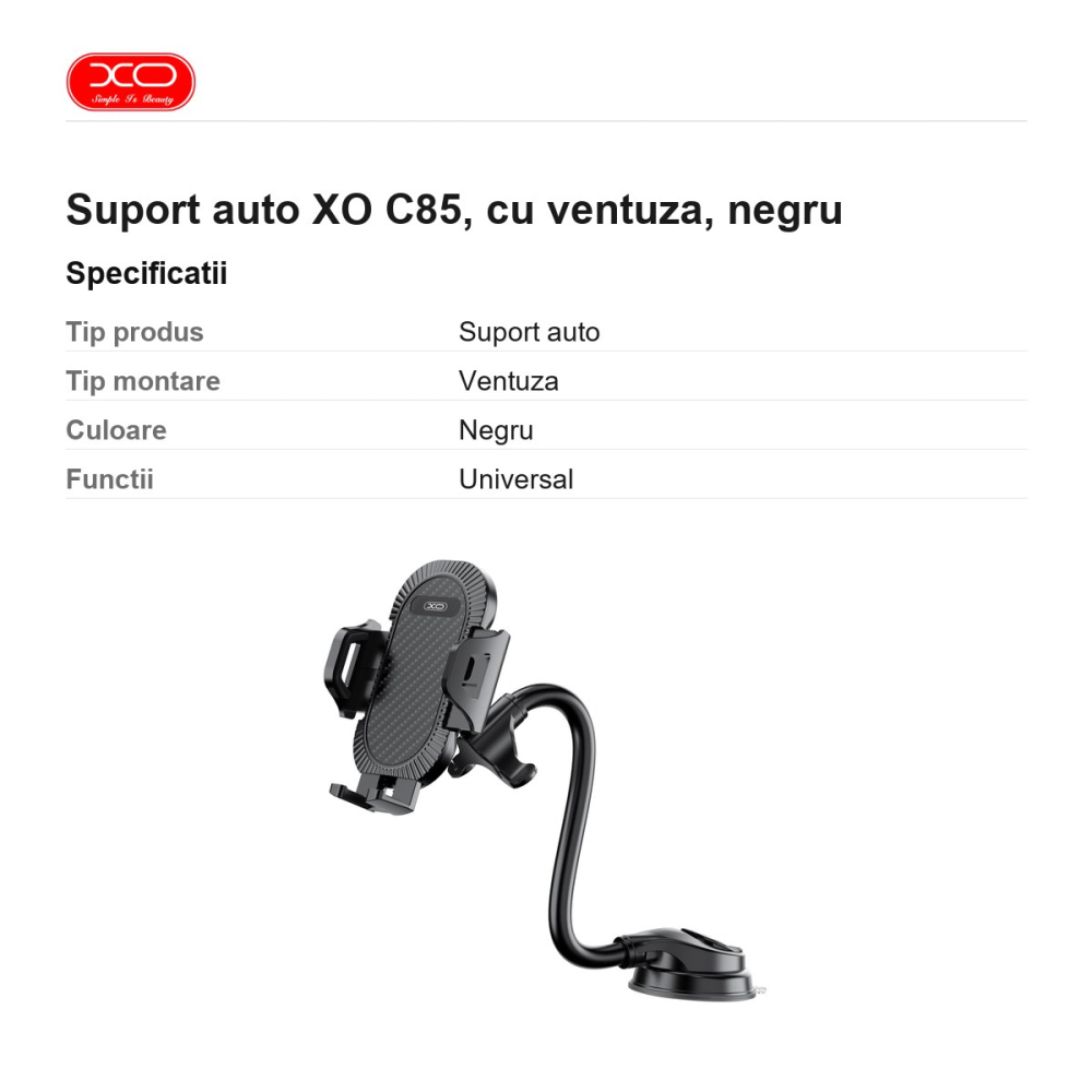Suport auto XO C85, cu ventuza, negru [3]