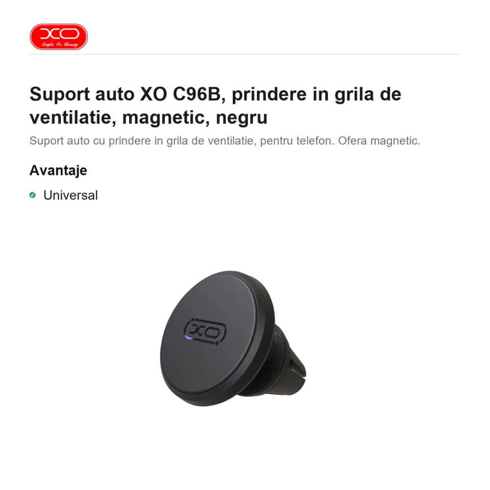 Suport auto XO C96B, prindere in grila de ventilatie, magnetic, negru [2]