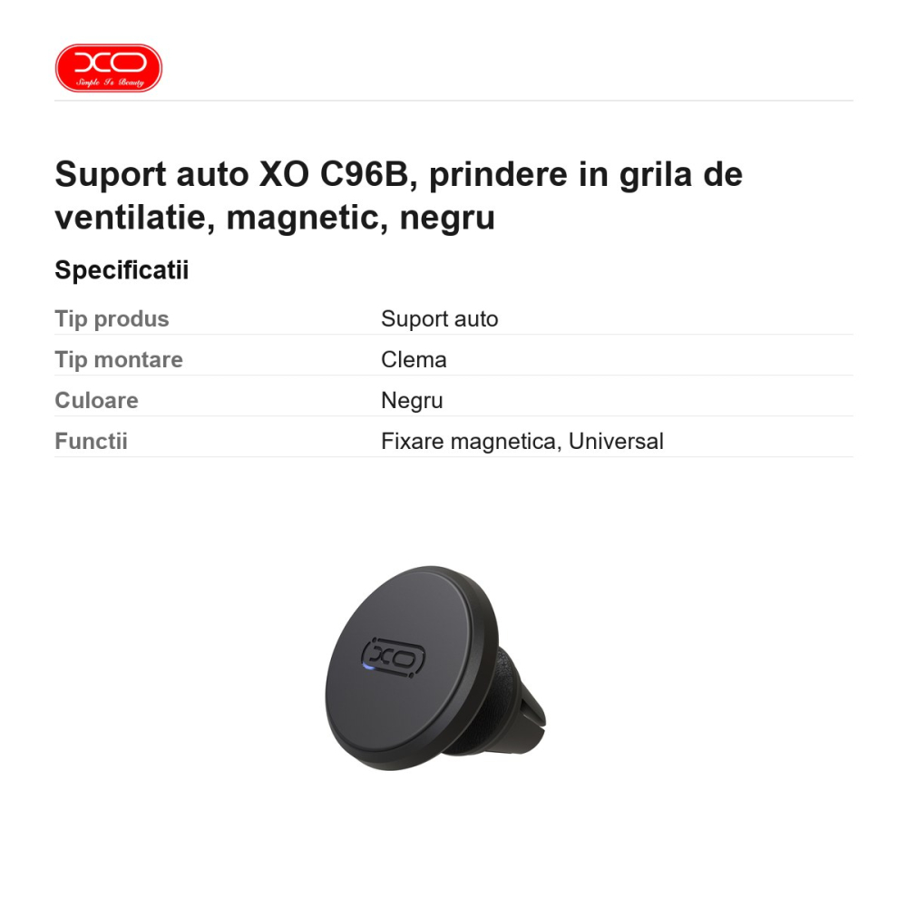 Suport auto XO C96B, prindere in grila de ventilatie, magnetic, negru [3]