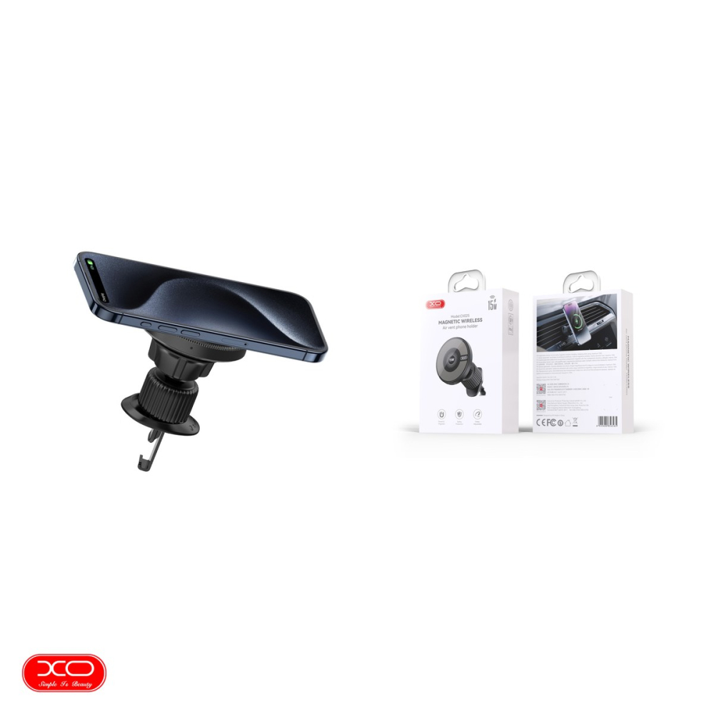 Suport auto XO CX025, prindere in grila de ventilatie, incarcare wireless 15 W, MagSafe, negru [5]