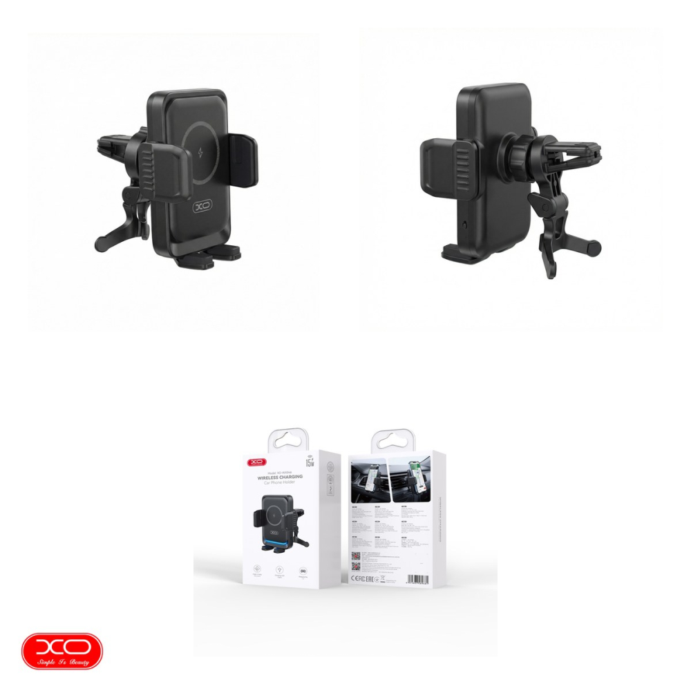 Suport auto XO WX046, prindere in grila de ventilatie, incarcare wireless 15 W, negru [4]