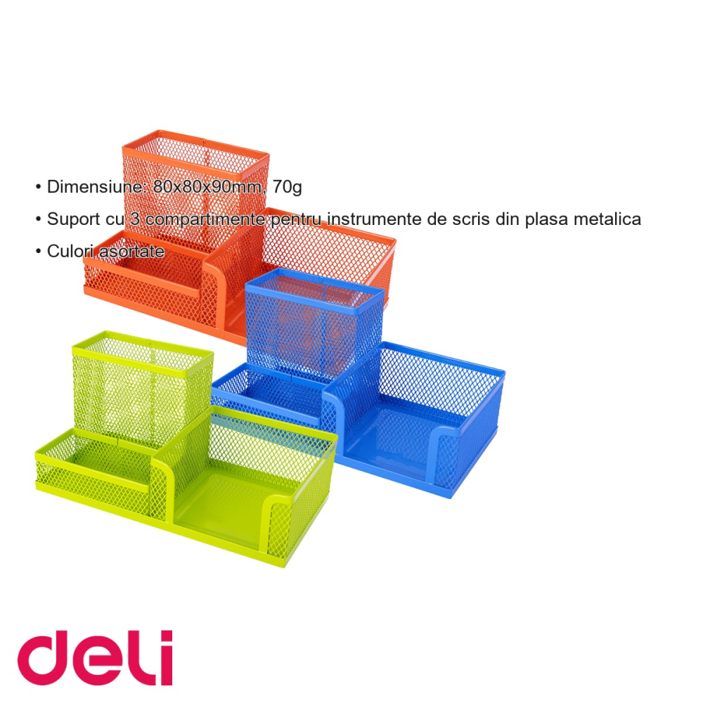 Suport birou 3 compartimente din plasa metalica Deli, organizator instrumente de scris pentru birou [3]