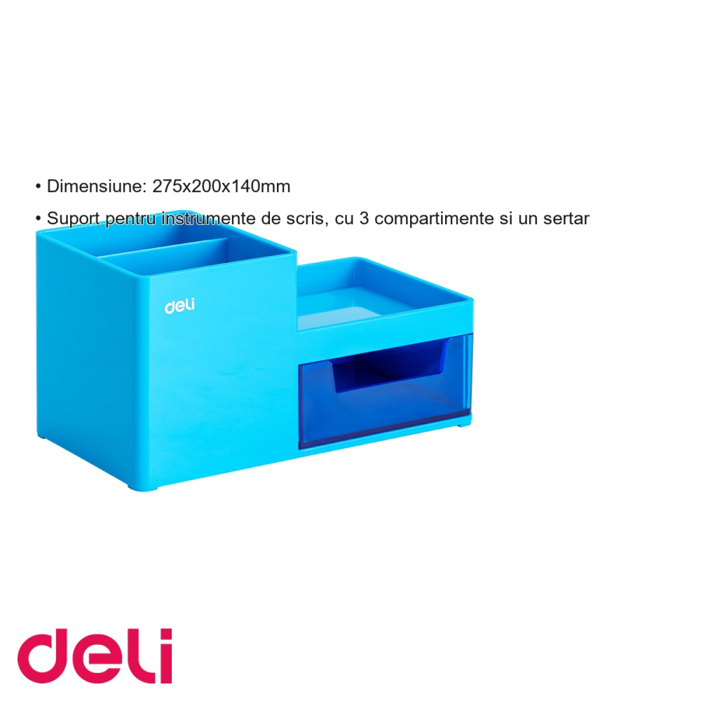 Suport birou Deli cu 3 compartimente si sertar, organizator instrumente de scris, pentru birou si scoala [3]