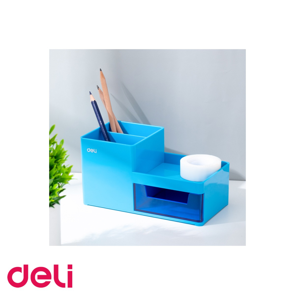 Suport birou Deli cu 3 compartimente si sertar, organizator instrumente de scris, pentru birou si scoala [4]