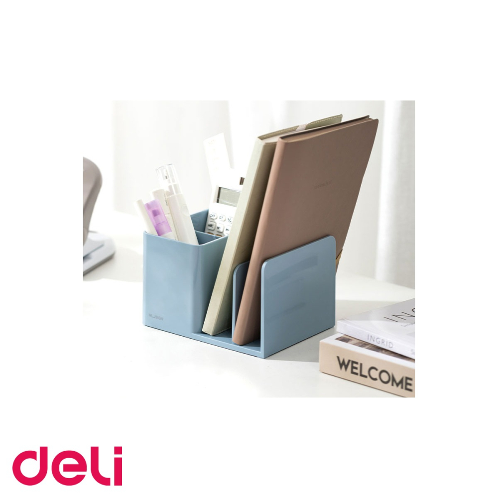 Suport birou Deli NuSign cu 2 compartimente si 2 separatoare, din ABS, albastru, pentru organizare instrumente de scris [4]