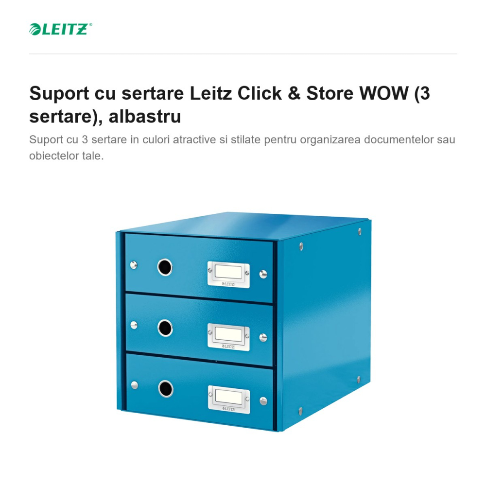 Suport cu sertare Leitz Click & Store WOW (3 sertare), albastru [2]