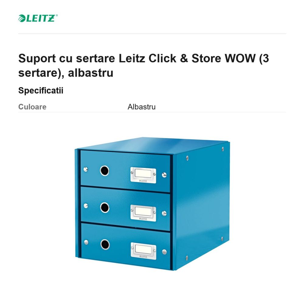 Suport cu sertare Leitz Click & Store WOW (3 sertare), albastru [3]