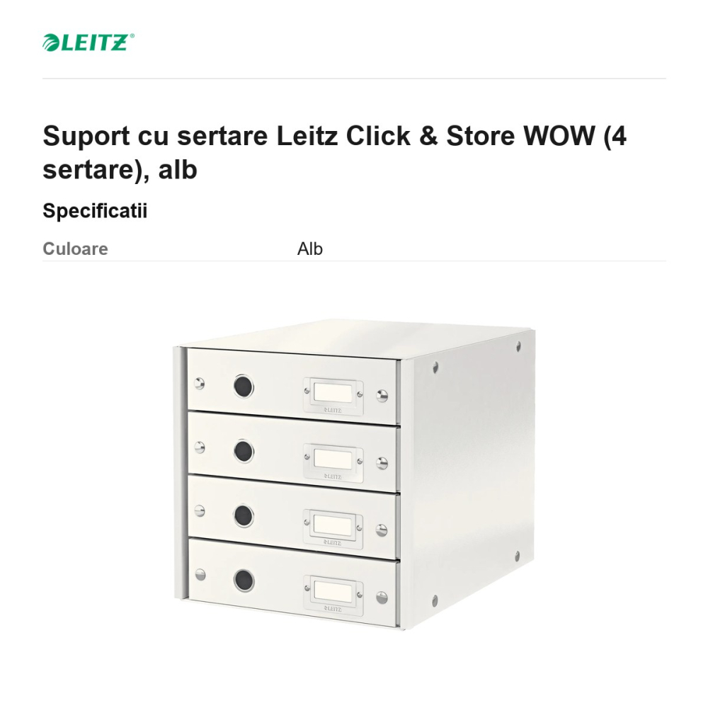 Suport cu sertare Leitz Click & Store WOW (4 sertare), alb [3]