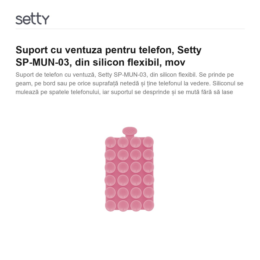 Suport cu ventuza pentru telefon, Setty SP-MUN-03, din silicon flexibil, mov [2]