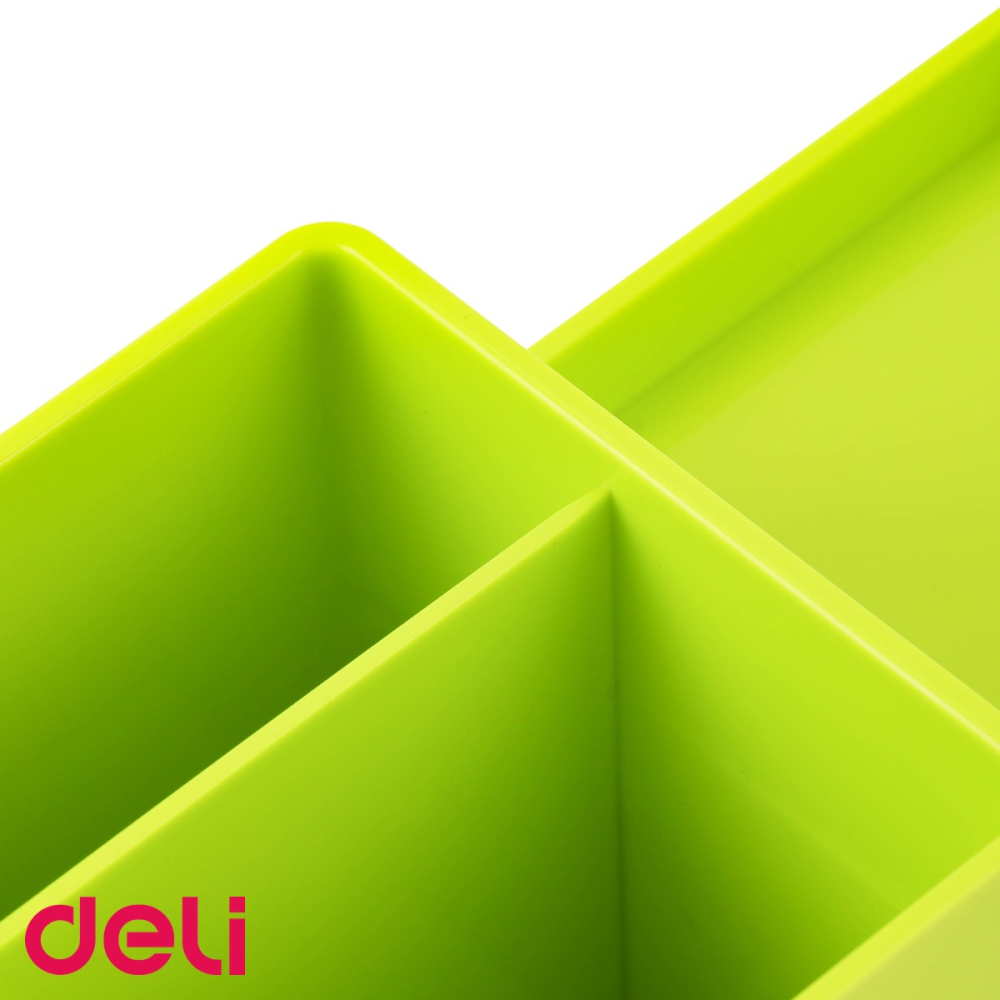 Suport de birou Deli cu 3 compartimente si sertar, organizator pentru instrumente de scris, verde [5]