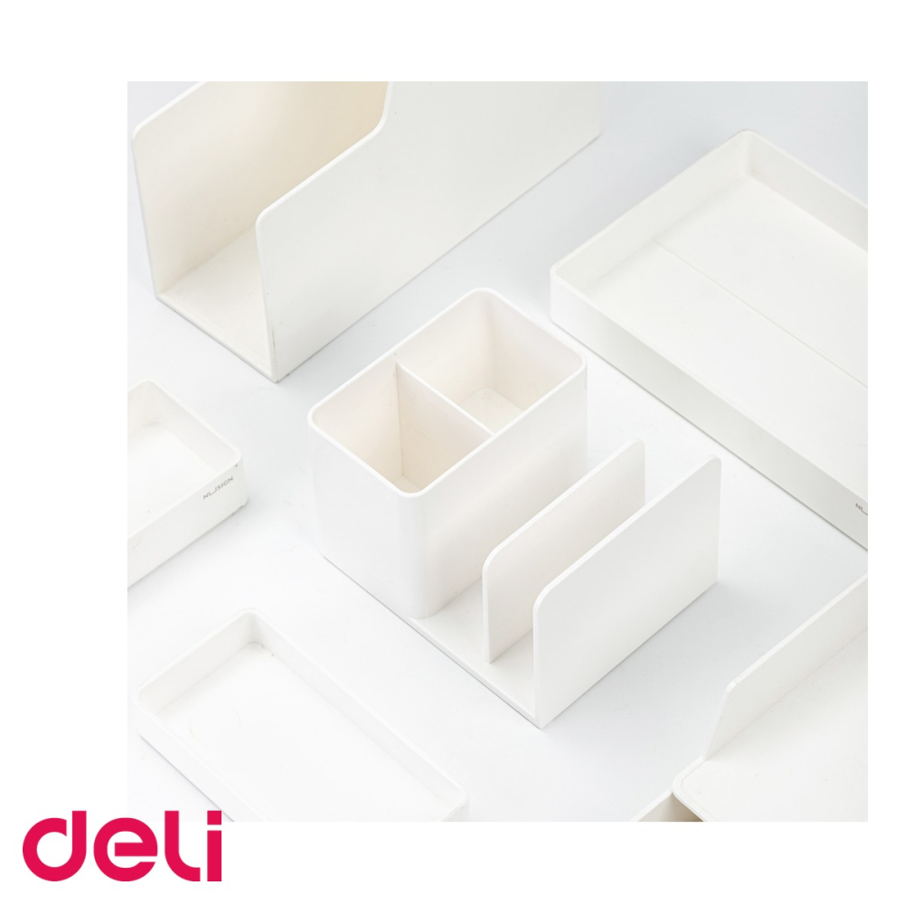 Suport de birou Deli Nusign, 2 compartimente si 2 separatoare, ABS alb, organizare instrumente de scris [5]