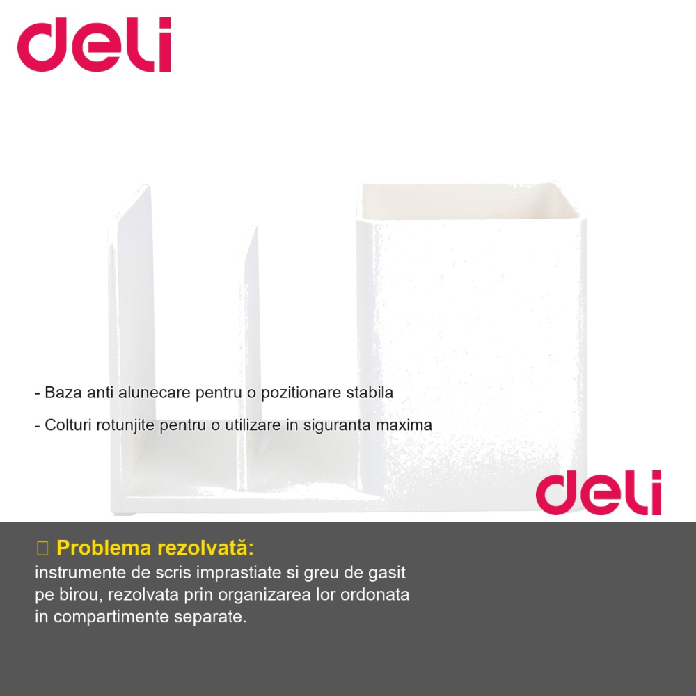 Suport de birou Deli Nusign, 2 compartimente si 2 separatoare, ABS alb, organizare instrumente de scris [2]