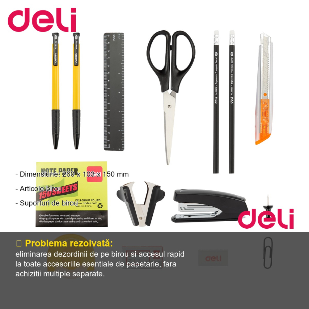 Suport de birou echipat Deli, 7 compartimente cu 16 accesorii incluse, organizare completa a spatiului de lucru [2]