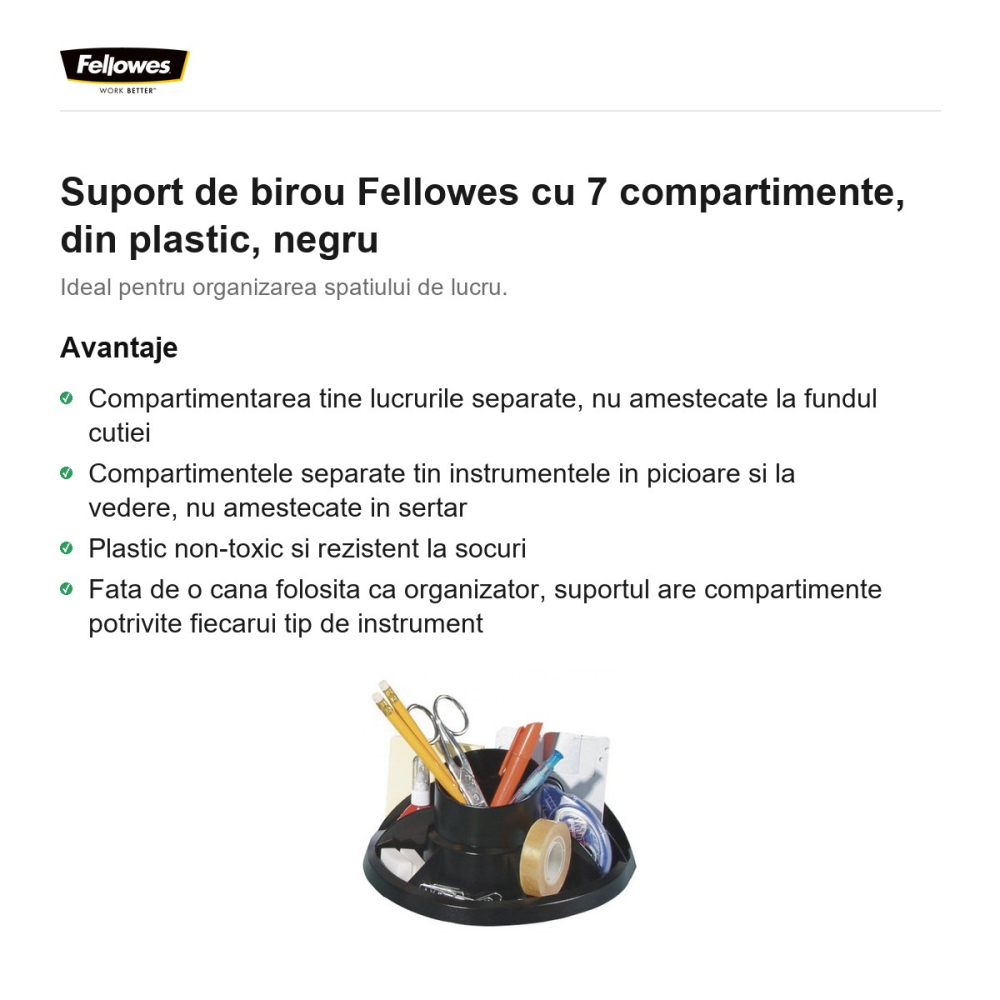 Suport de birou Fellowes cu 7 compartimente, din plastic, negru [2]