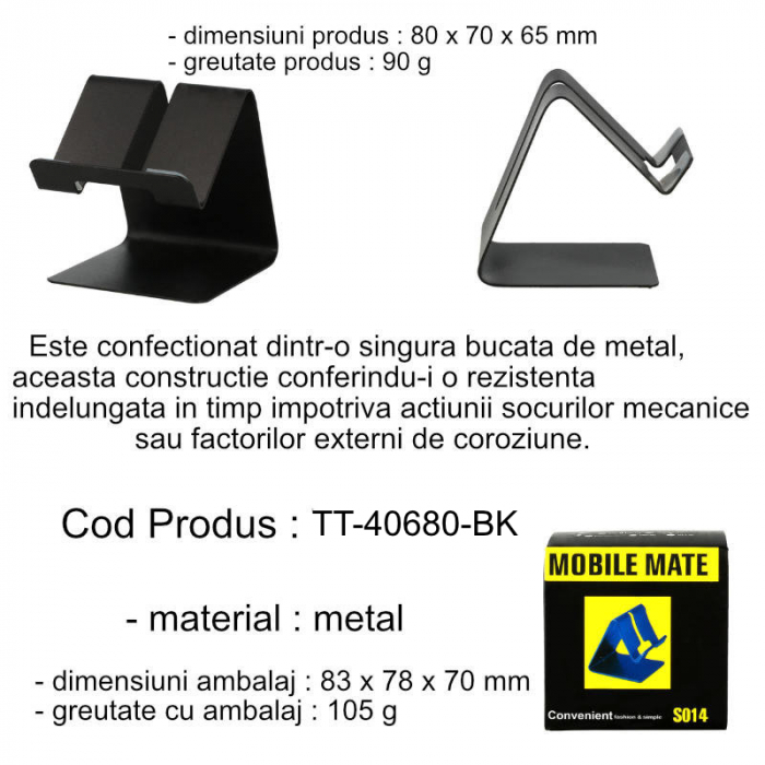 Suport de birou pentru telefon, 40680 Desk Holder S014-BK, din metal, negru [5]