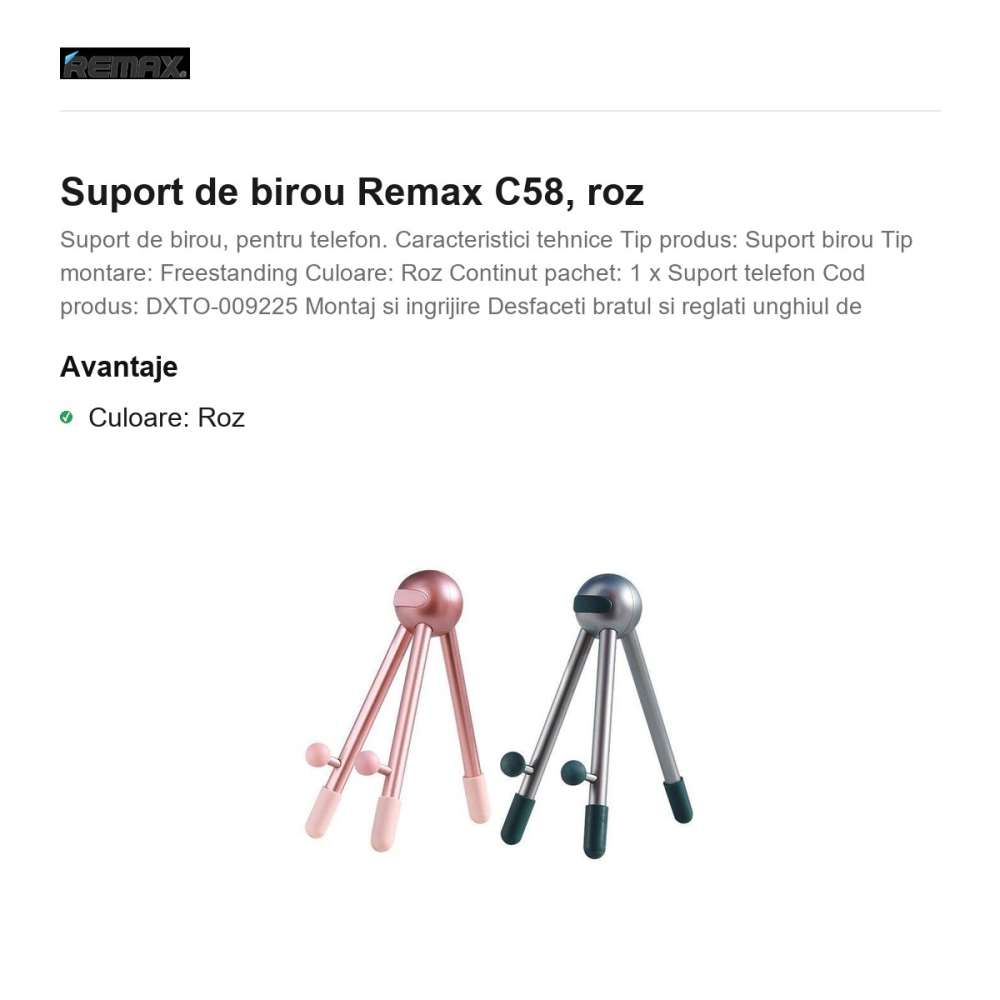 Suport de birou Remax C58, roz [2]