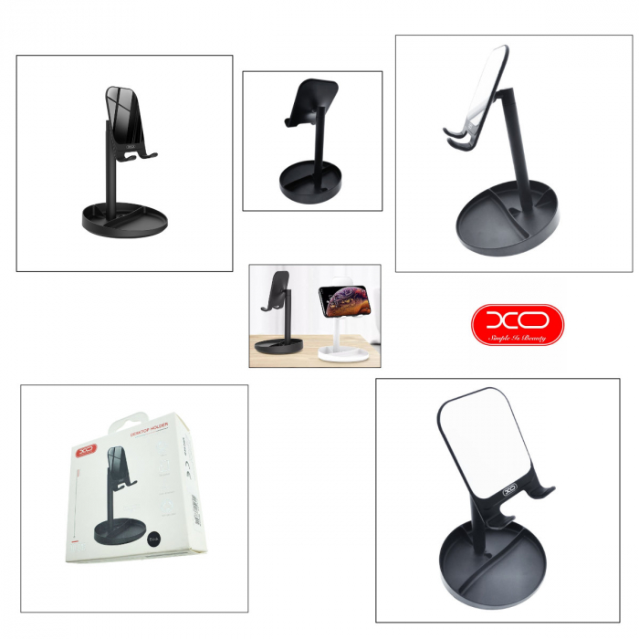 Suport de birou universal, XO-C42 86730 Desktop Holder, din metal, cu oglinda, negru [5]
