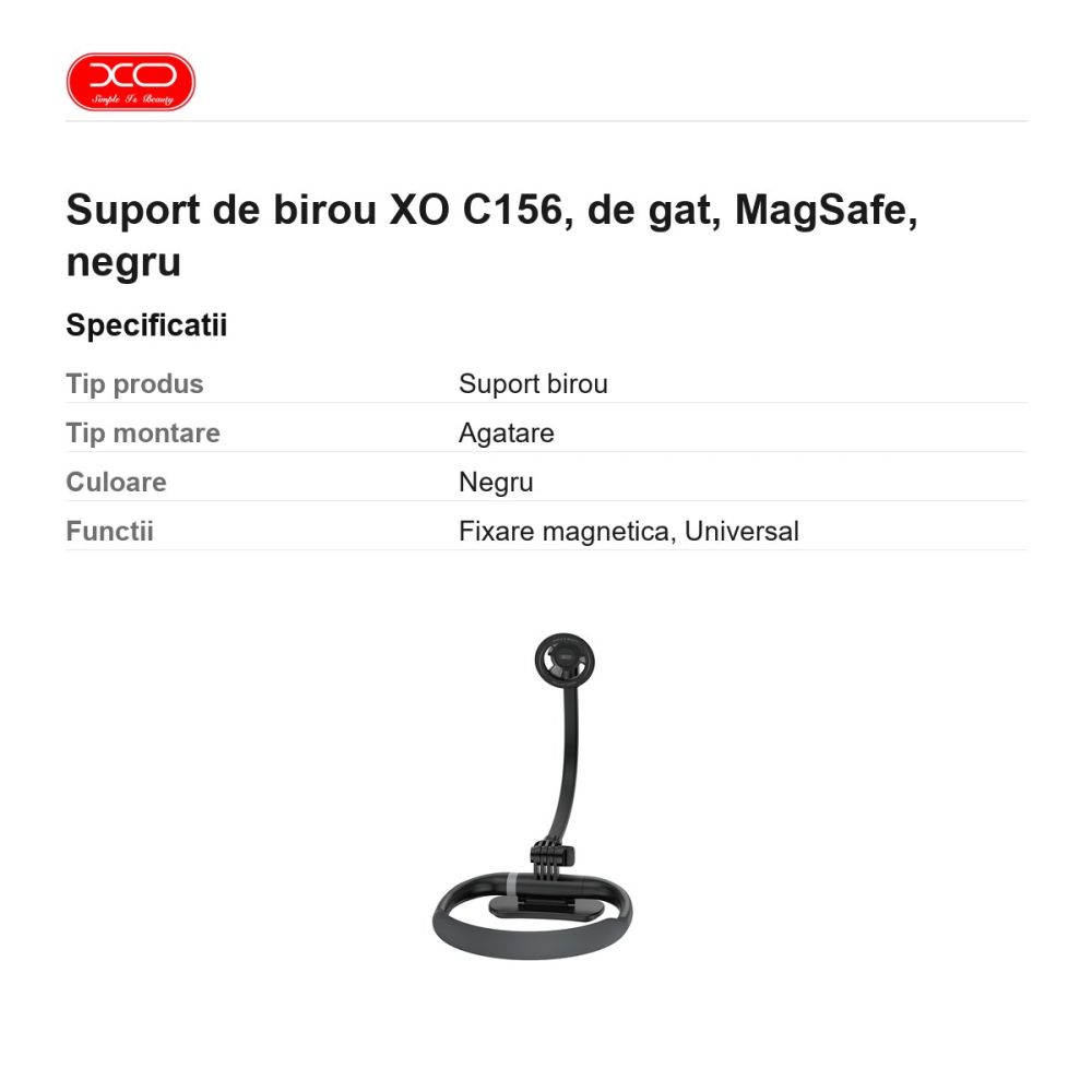 Suport de birou XO C156, de gat, MagSafe, negru [3]