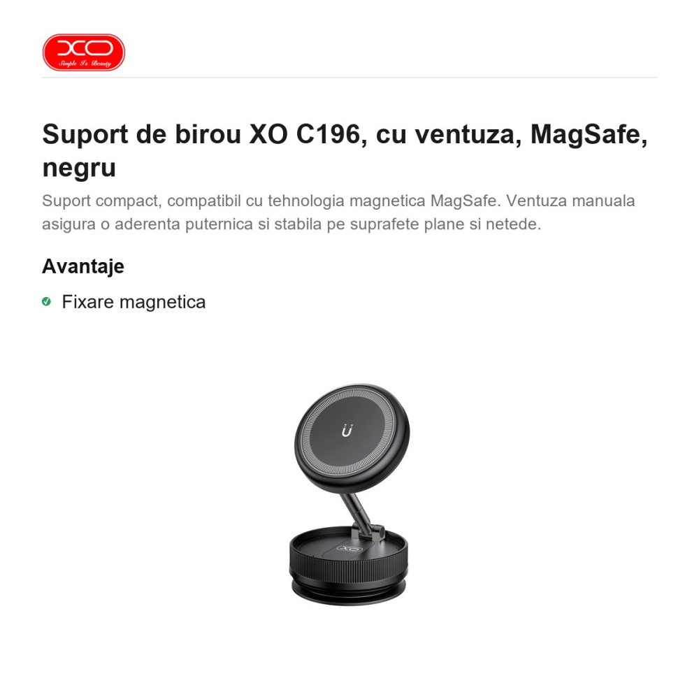 Suport de birou XO C196, cu ventuza, MagSafe, negru [2]