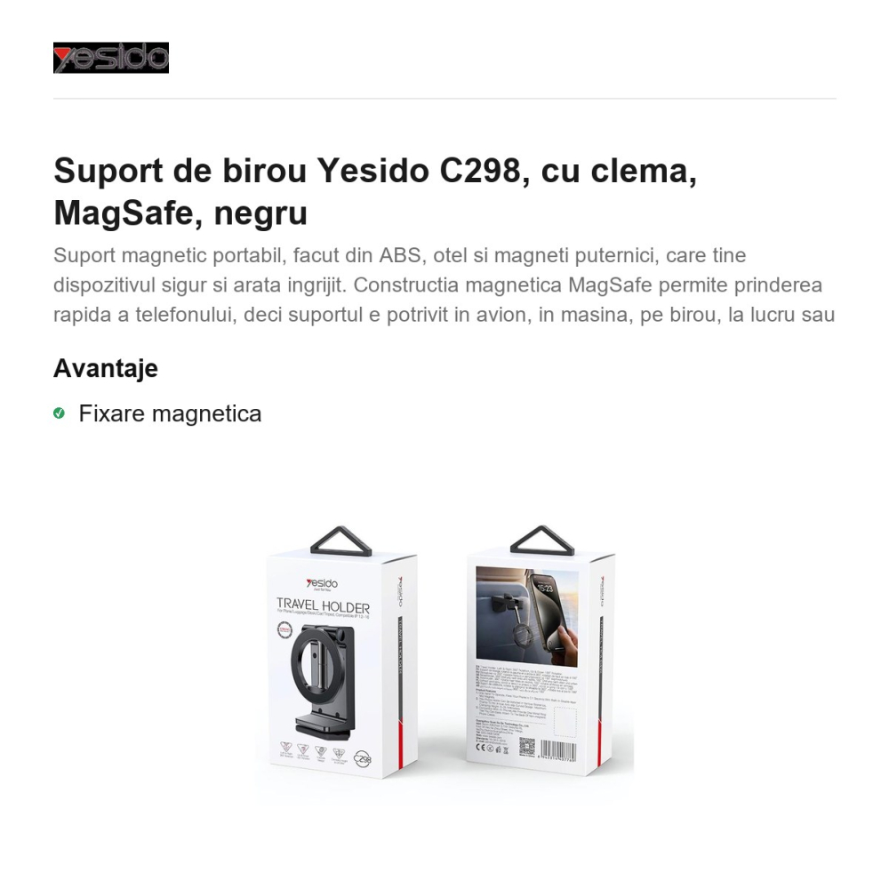 Suport de birou Yesido C298, cu clema, MagSafe, negru [2]
