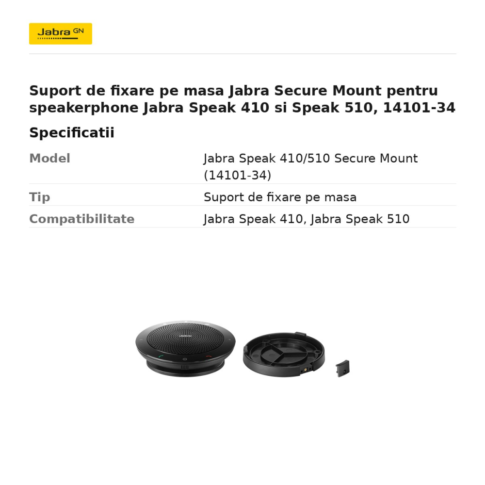 Suport de fixare pe masa Jabra Secure Mount pentru speakerphone Jabra Speak 410 si Speak 510, 14101-34 [3]