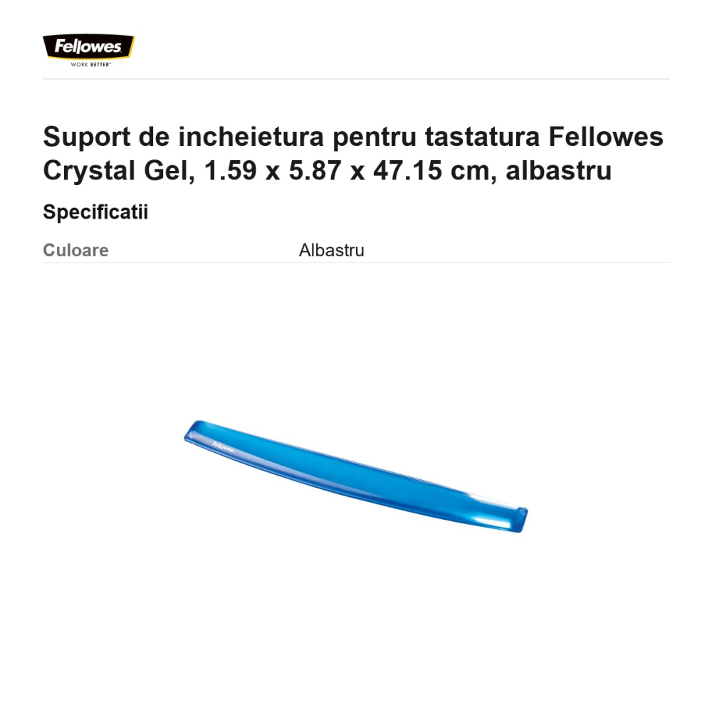 Suport de incheietura pentru tastatura Fellowes Crystal Gel, 1.59 x 5.87 x 47.15 cm, albastru [3]