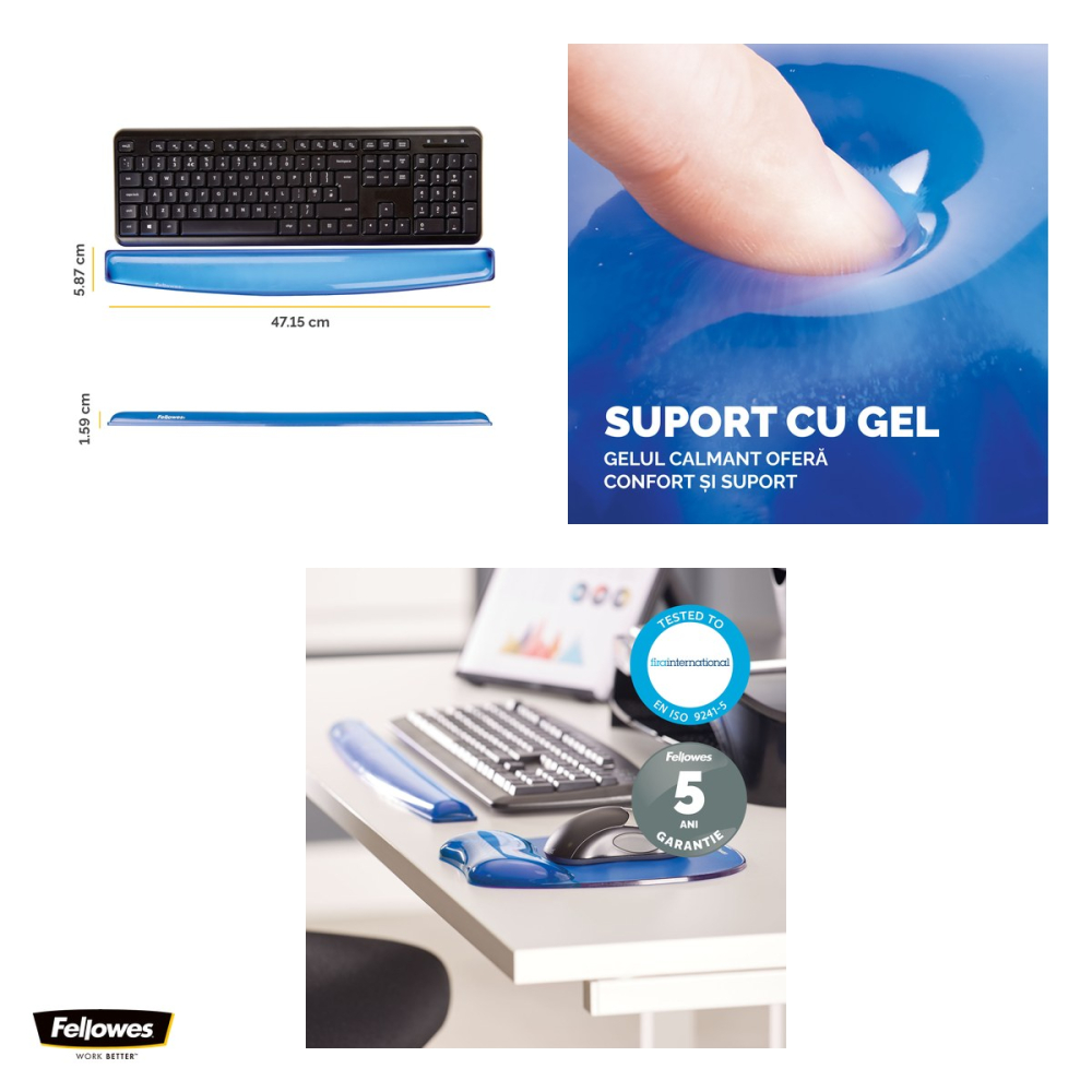 Suport de incheietura pentru tastatura Fellowes Crystal Gel, 1.59 x 5.87 x 47.15 cm, albastru [4]