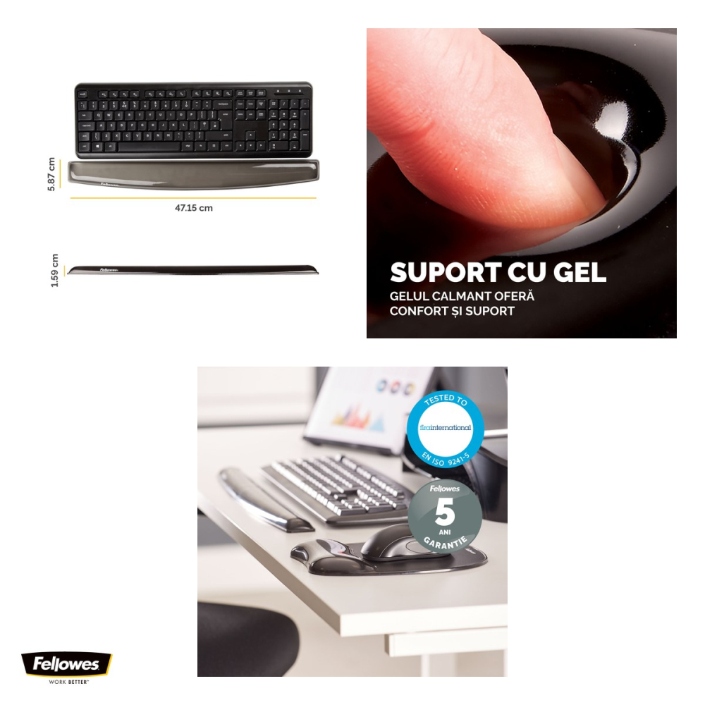 Suport de incheietura pentru tastatura Fellowes Crystal Gel, 1.59 x 5.87 x 47.15 cm, negru [4]