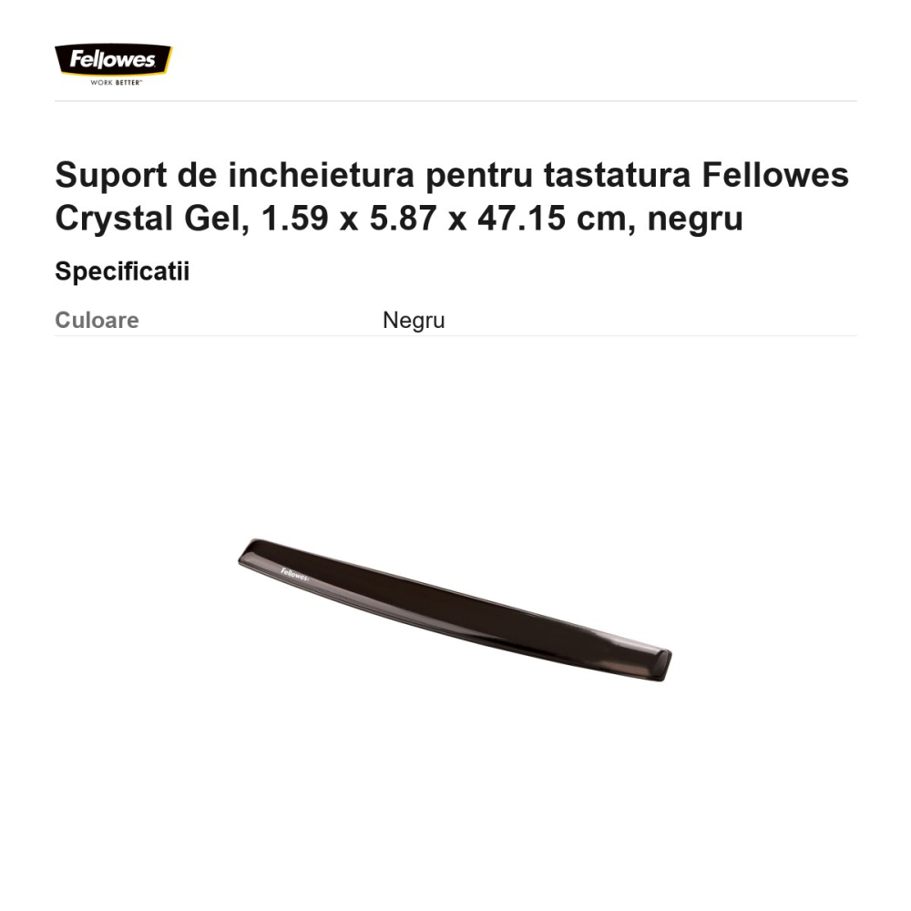 Suport de incheietura pentru tastatura Fellowes Crystal Gel, 1.59 x 5.87 x 47.15 cm, negru [3]