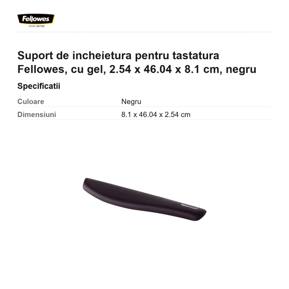 Suport de incheietura pentru tastatura Fellowes, cu gel, 2.54 x 46.04 x 8.1 cm, negru [3]