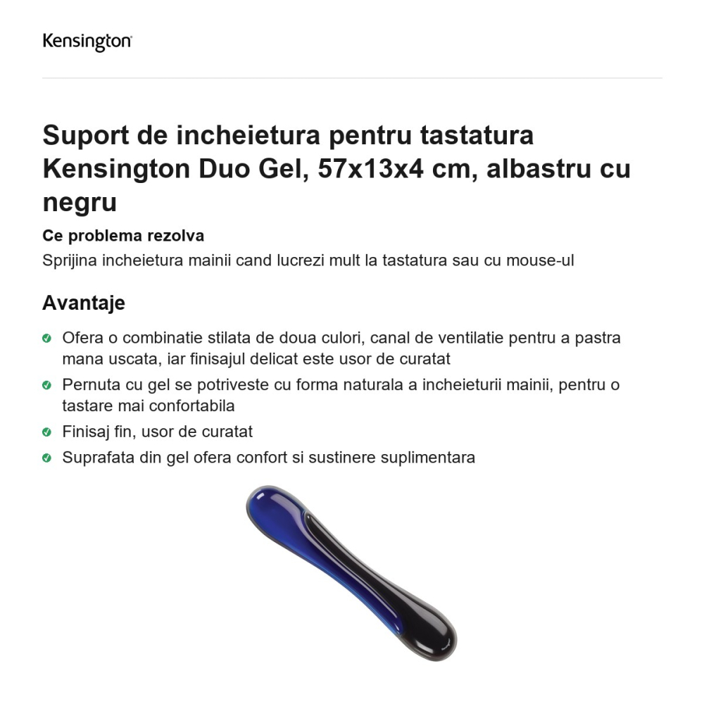 Suport de incheietura pentru tastatura Kensington Duo Gel, 57x13x4 cm, albastru cu negru [2]