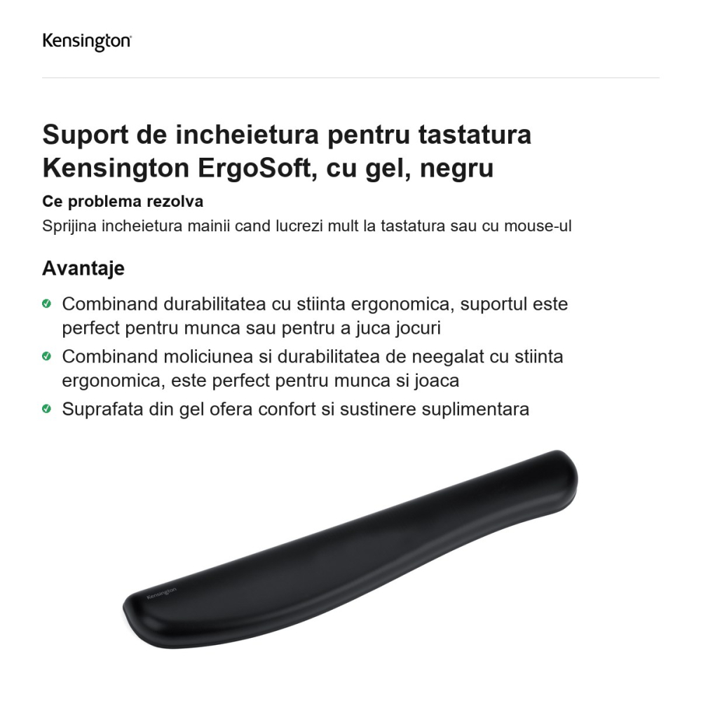 Suport de incheietura pentru tastatura Kensington ErgoSoft, cu gel, negru [2]