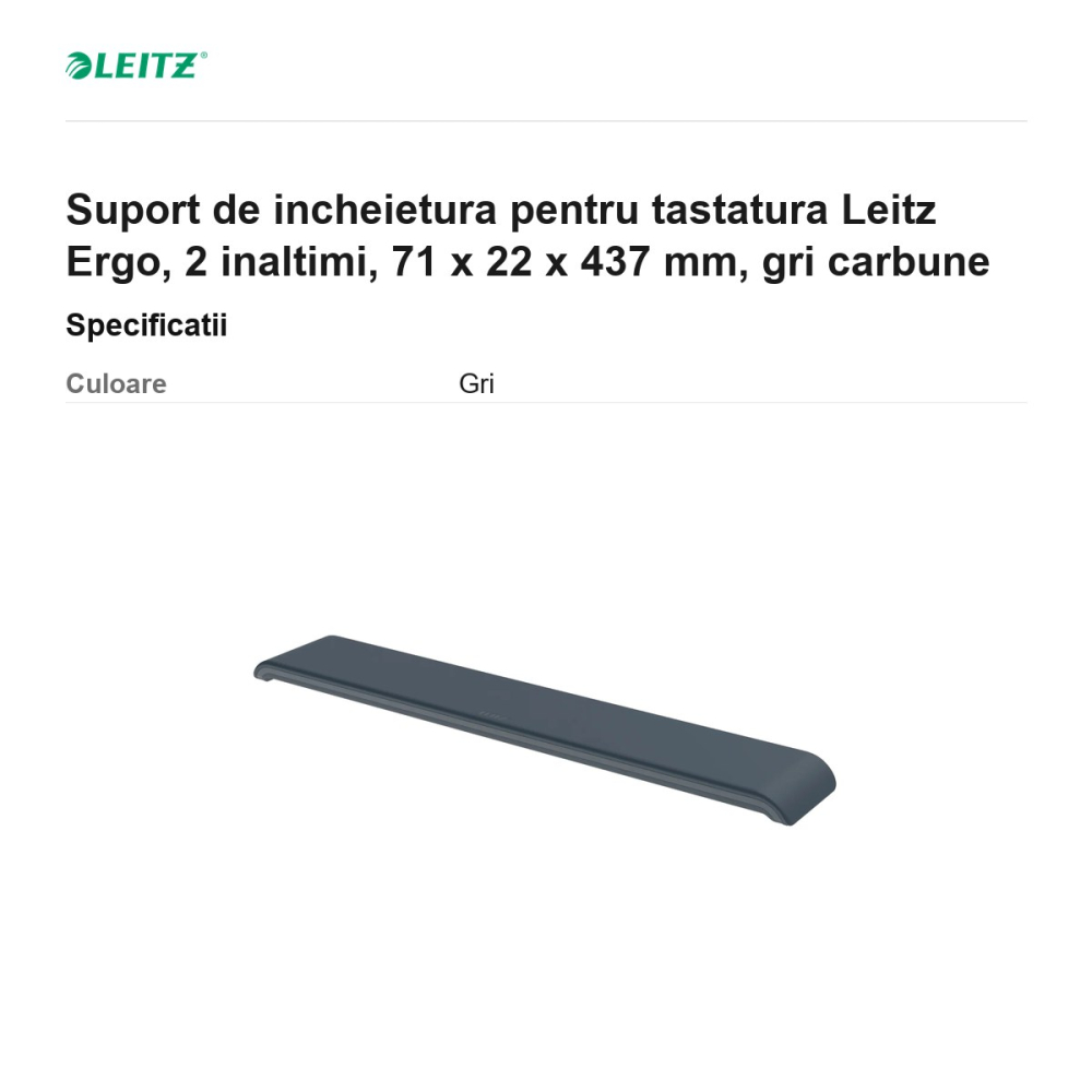 Suport de incheietura pentru tastatura Leitz Ergo, 2 inaltimi, 71 x 22 x 437 mm, gri carbune [3]