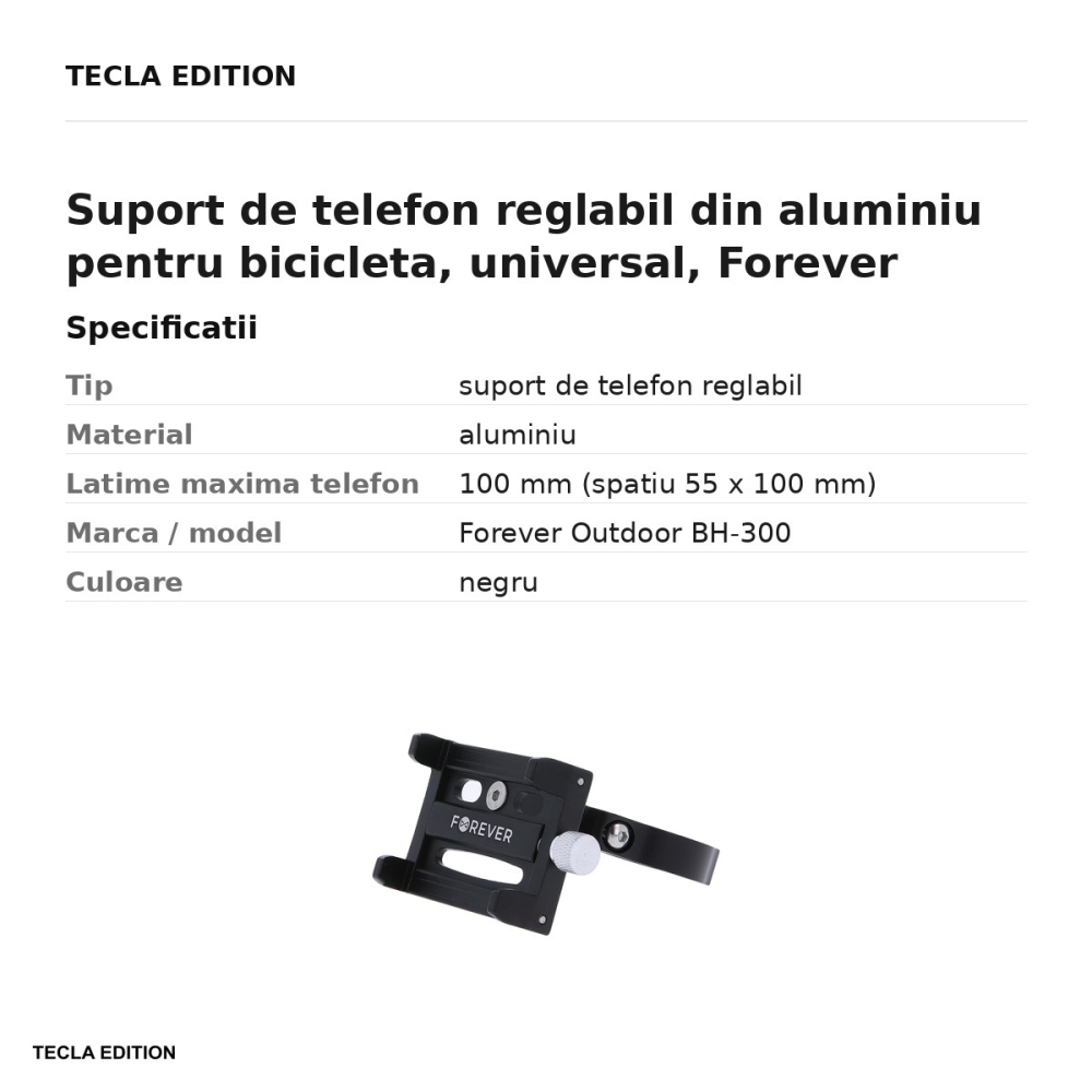 Suport de telefon reglabil din aluminiu pentru bicicleta, universal, Forever Outdoor BH-300, negru [3]