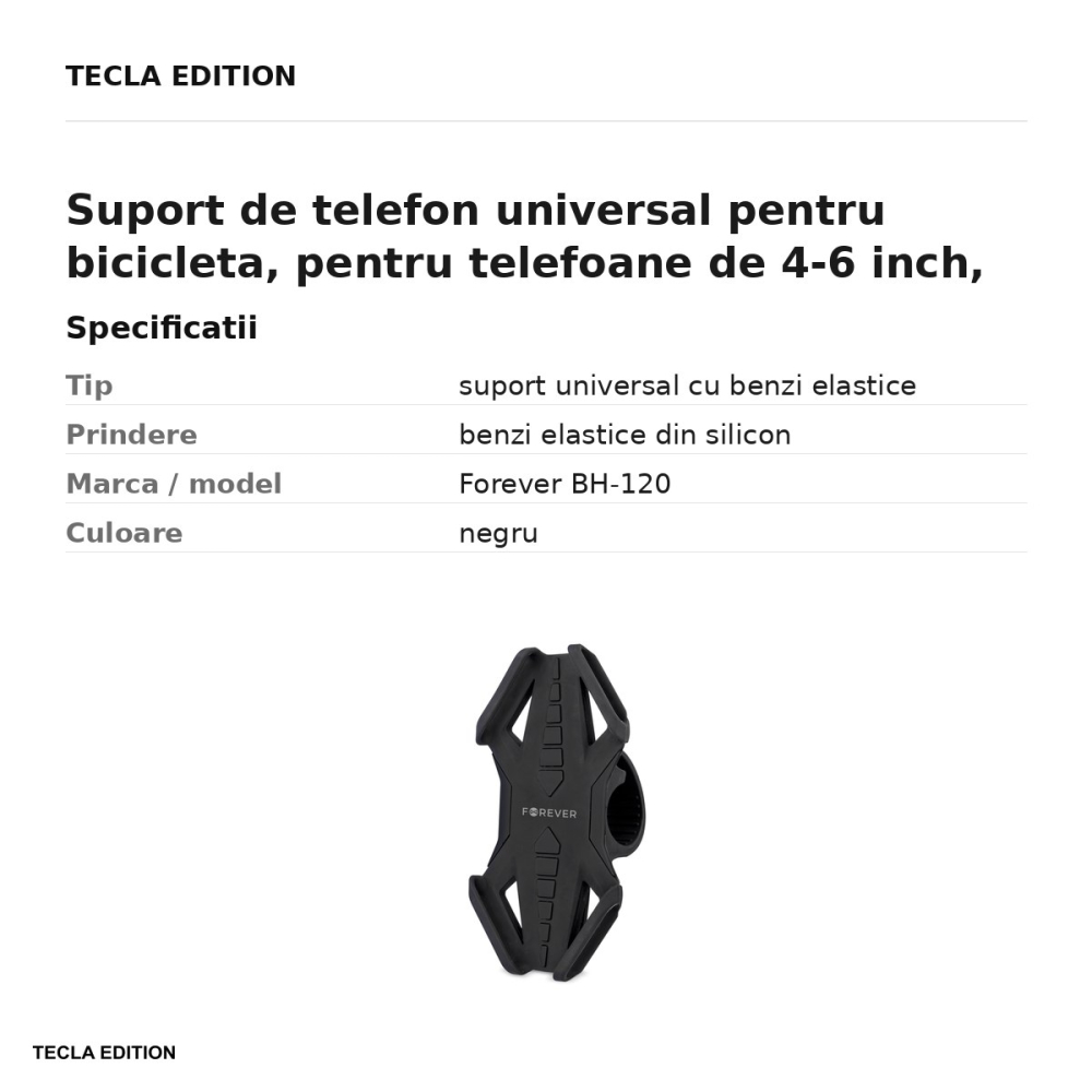 Suport de telefon universal pentru bicicleta, pentru telefoane de 4-6 inch, montaj pe ghidon, Forever BH-120, negru [3]