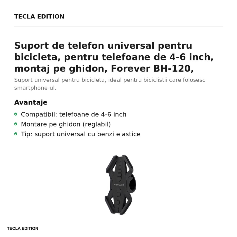 Suport de telefon universal pentru bicicleta, pentru telefoane de 4-6 inch, montaj pe ghidon, Forever BH-120, negru [2]