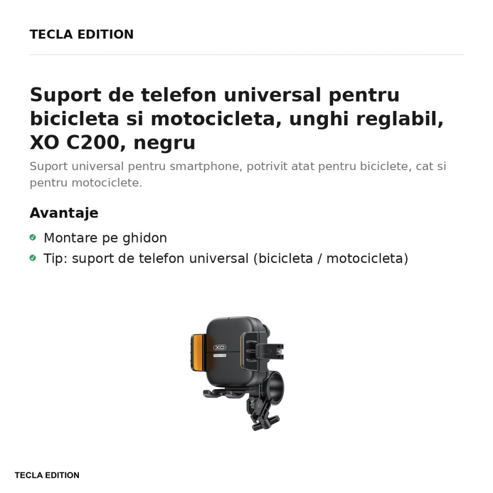 Suport de telefon universal pentru bicicleta si motocicleta, unghi reglabil, XO C200, negru [2]