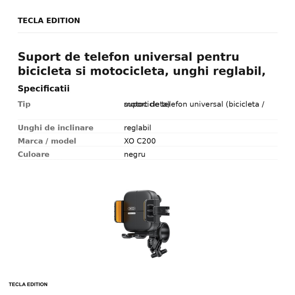 Suport de telefon universal pentru bicicleta si motocicleta, unghi reglabil, XO C200, negru [3]