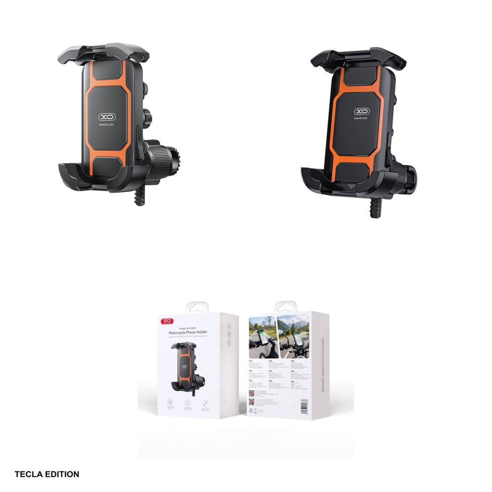 Suport de telefon universal pentru bicicleta si motocicleta, unghi reglabil, XO C201, negru-portocaliu [4]