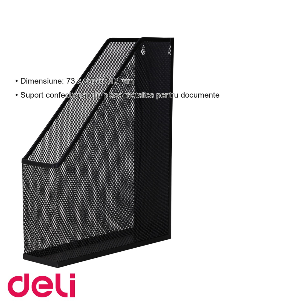 Suport documente din plasa metalica Deli, organizator birou tip mesh, negru [3]