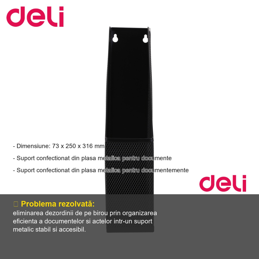 Suport documente din plasa metalica Deli, organizator birou tip mesh, negru [2]