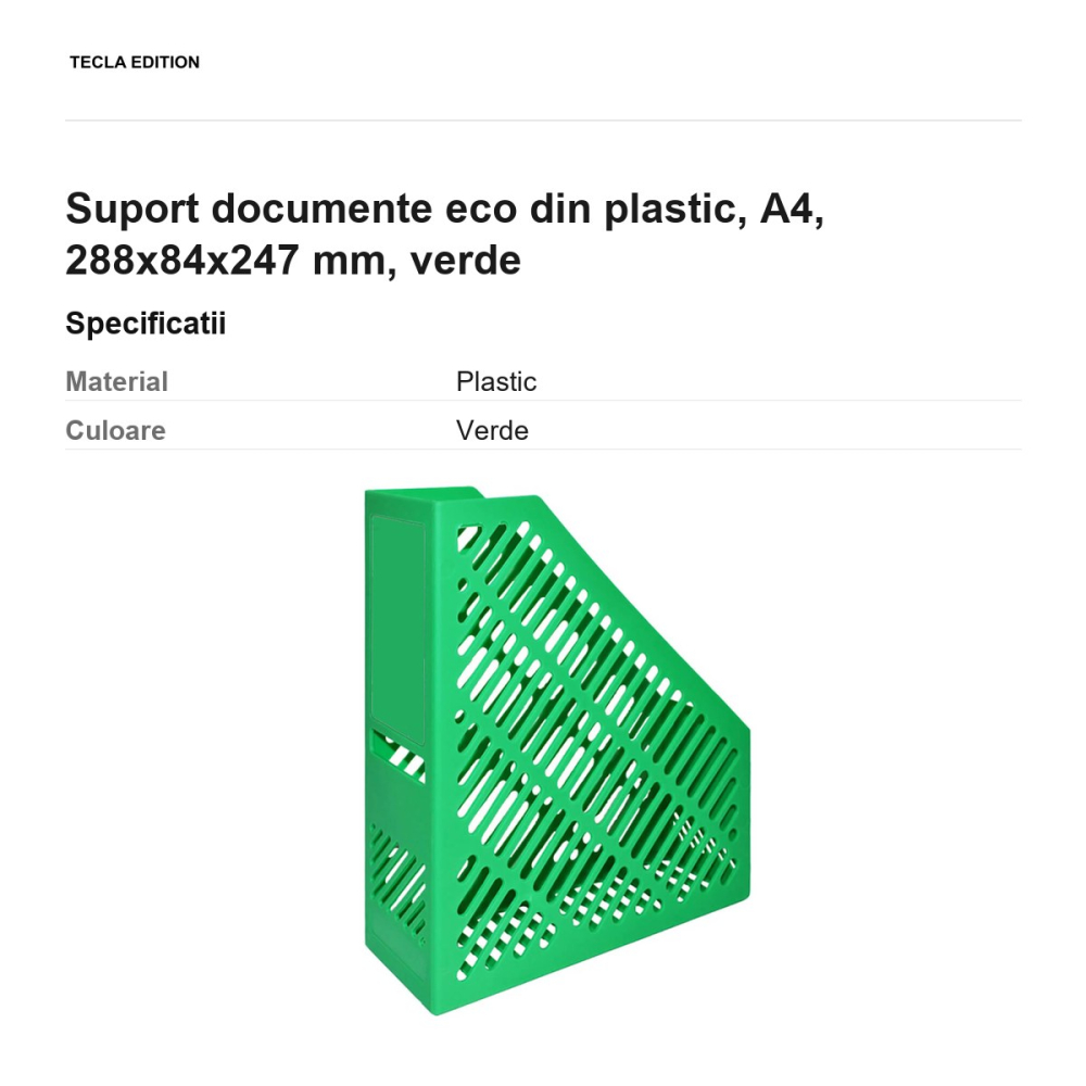 Suport documente eco din plastic, A4, 288x84x247 mm, verde [3]