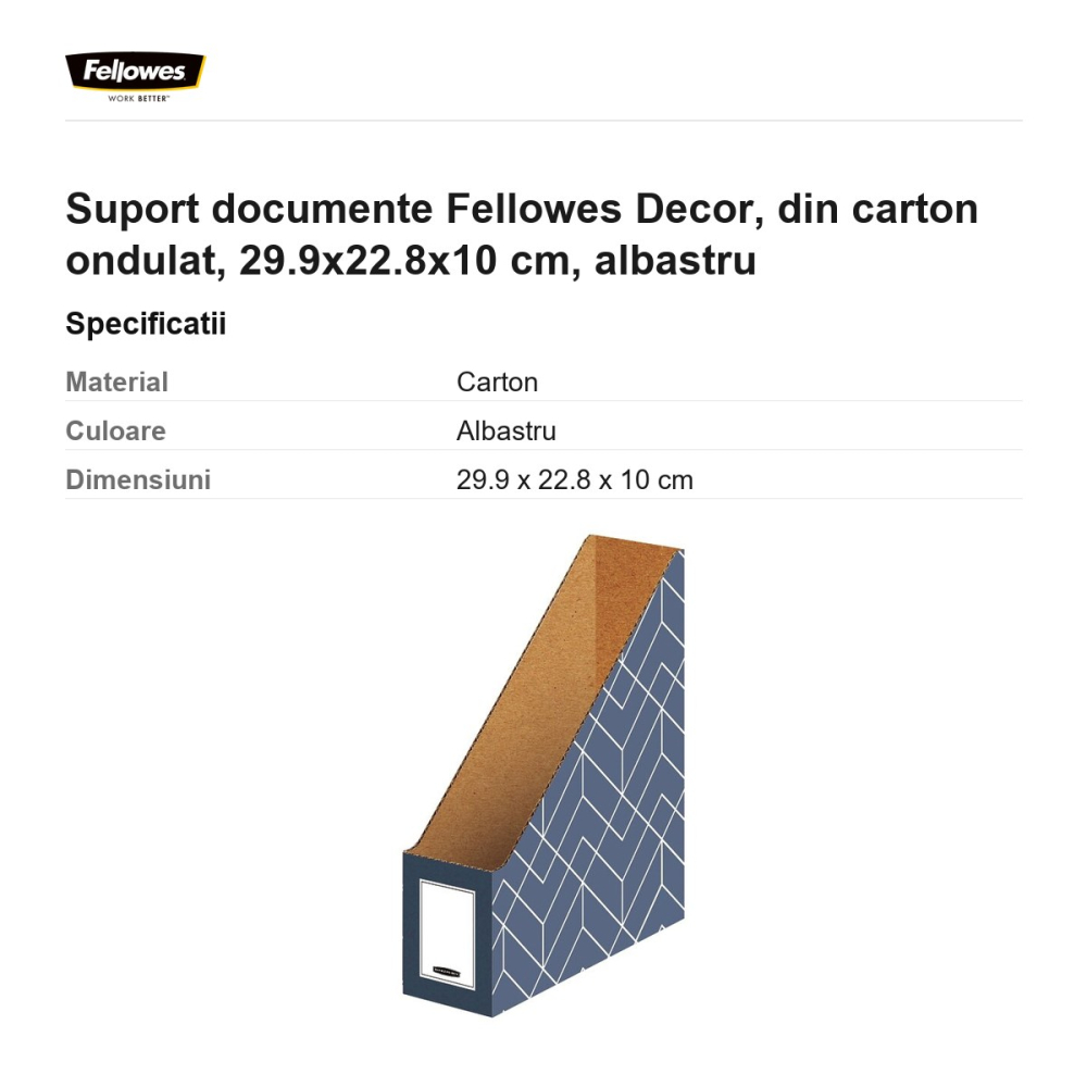 Suport documente Fellowes Decor, din carton ondulat, 29.9x22.8x10 cm, albastru [3]