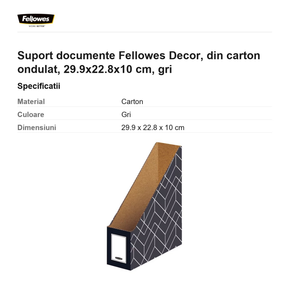 Suport documente Fellowes Decor, din carton ondulat, 29.9x22.8x10 cm, gri [3]