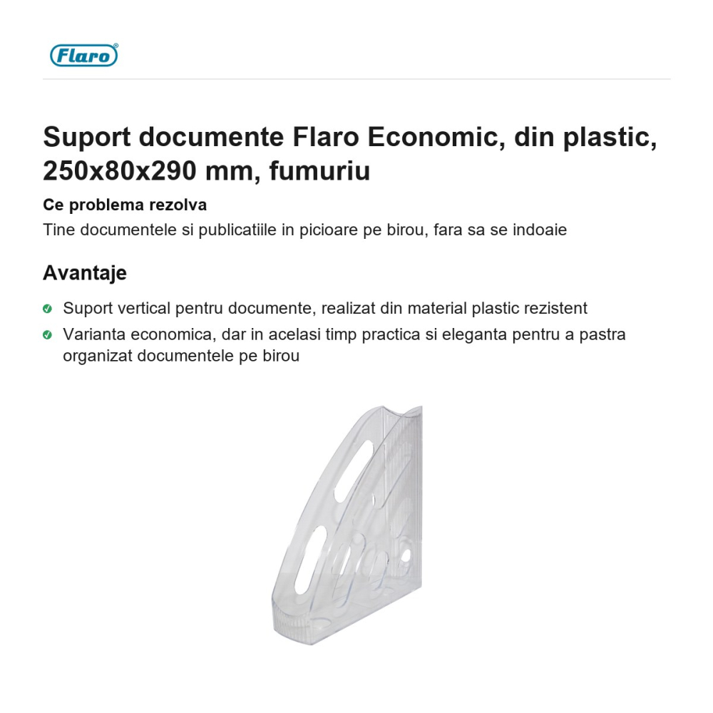 Suport documente Flaro Economic, din plastic, 250x80x290 mm, fumuriu [2]