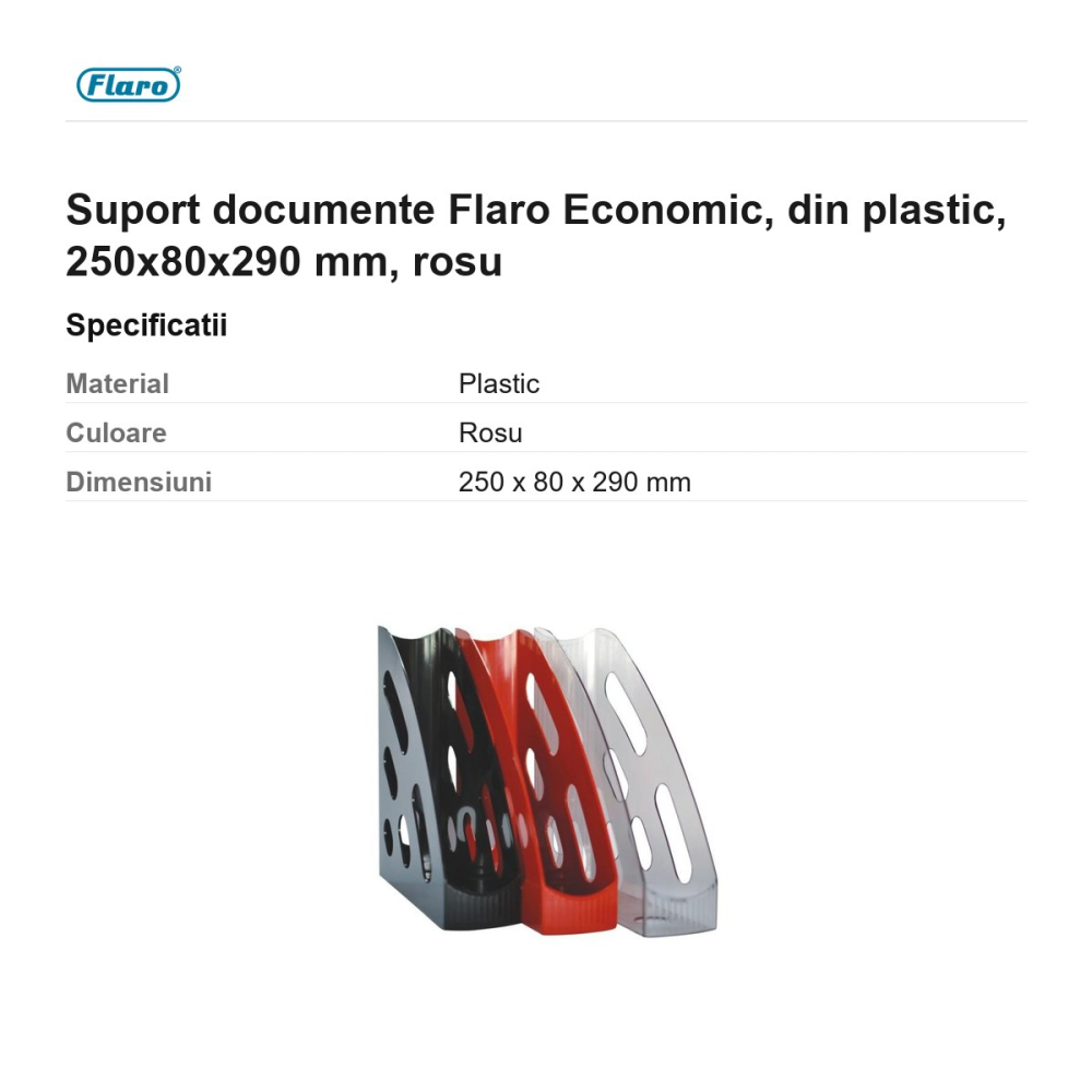 Suport documente Flaro Economic, din plastic, 250x80x290 mm, rosu [3]