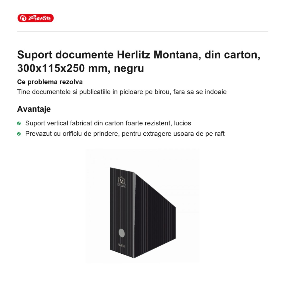 Suport documente Herlitz Montana, din carton, 300x115x250 mm, negru [2]